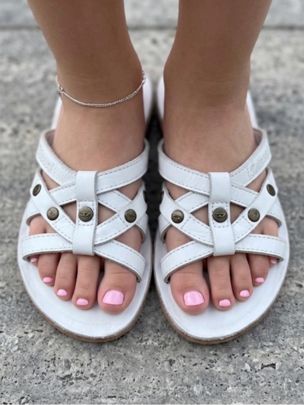 Diesel Girls' White leather Sandals